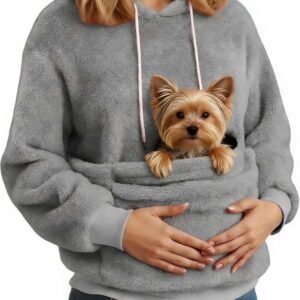 Mywinway Womens Hoodie with Dog Pouch Fleece Carrier Sweatshirt Kangaroo Pocket Cat Pet Care Hoodies Pullover