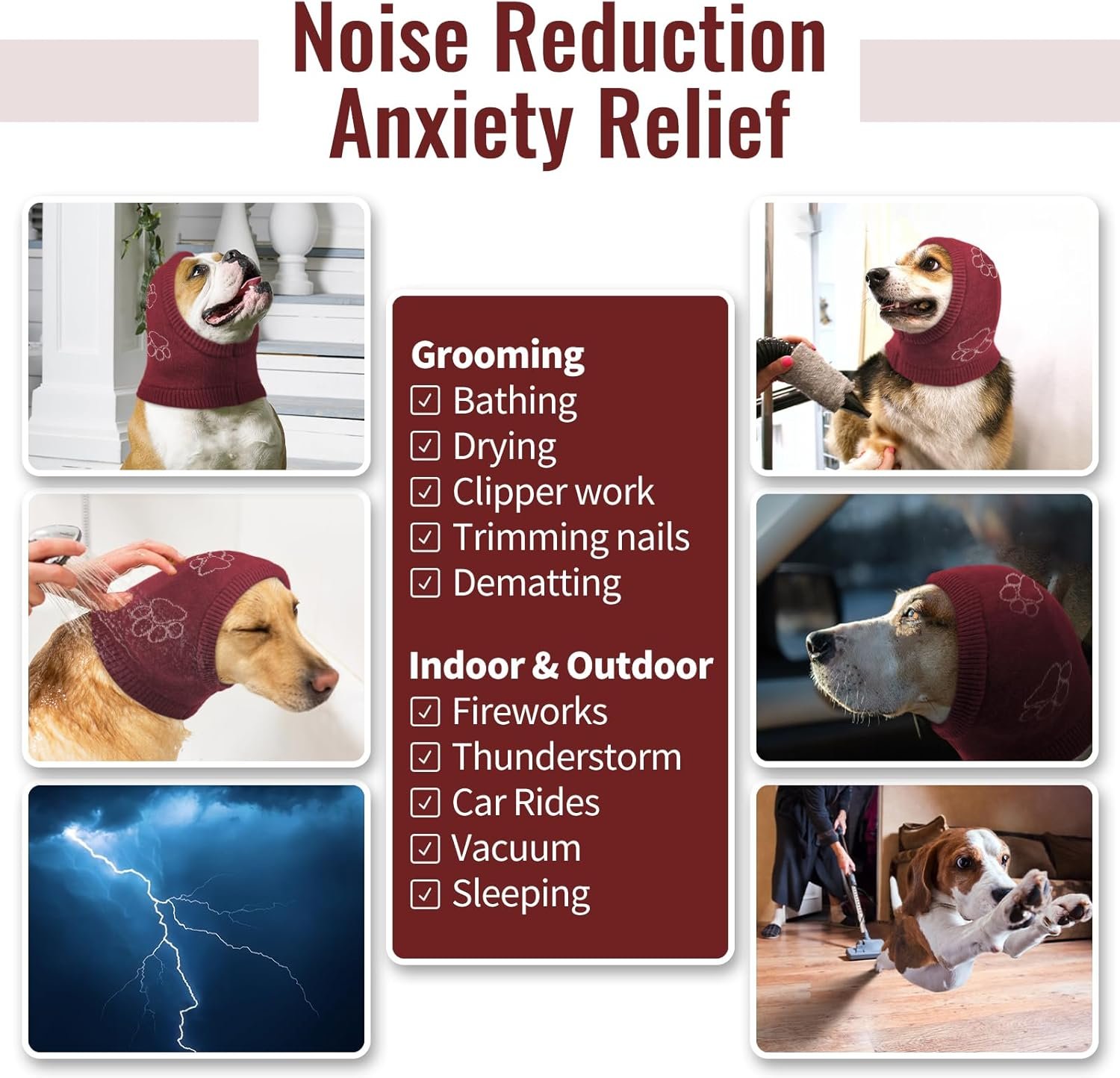 Nanaki Dog Hats Calming Hoodie-Dog Ear Covers Head Cover Protector Hematomas Wraps, No Shake Ear Wrap Muffs Noise Protection, Anxiety Relief, Fireworks, Grooming, Thunderstorm, Bath, Vet Visit - Image 2