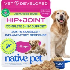 Native Pet Hip & Joint Advanced Care Dog Joint Supplement Powder for Mobility & Movement Support, Joint Supplement for Dogs with HMB, UC-II Collagen, Green Lipped Mussel & Hyaluronic Acid-120 Scoops