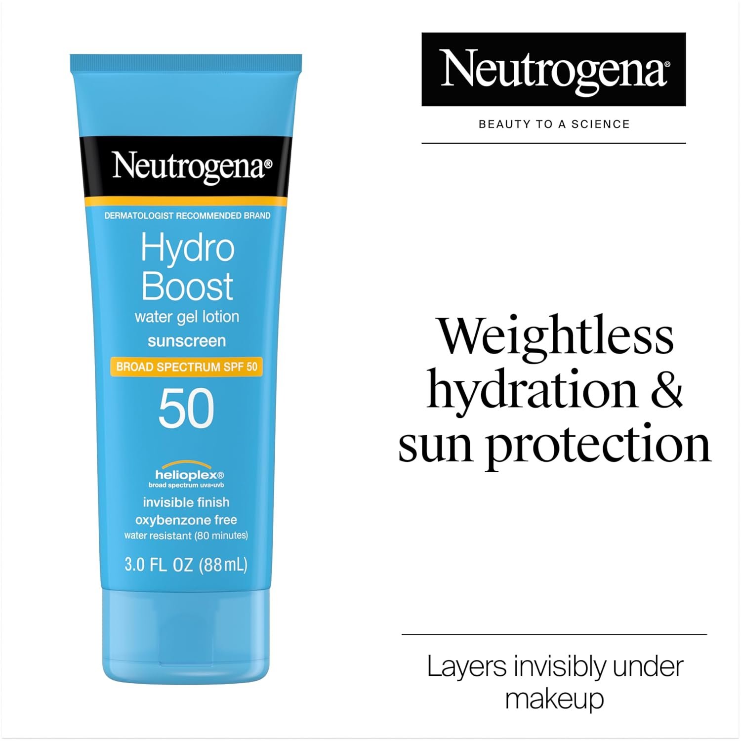 Neutrogena Hydro Boost Water Gel Sunscreen SPF 50, Oil‑Free Hydrating & Water‑Resistant Face & Body Sunscreen Lotion, Non‑Greasy, Broad Spectrum, Lightweight Moisturizer, 3 fl oz - Image 2
