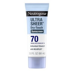 Neutrogena Ultra Sheer Dry-Touch Sunscreen Lotion SPF 70, Broad Spectrum, Water Resistant 80 Min, Oil-Free, Oxybenzone-Free, Non-Comedogenic, Matte Finish, Body Sunscreen, Travel Size 3 Fl Oz