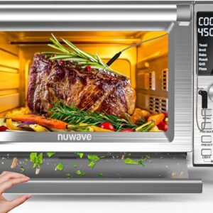 Nuwave Bravo XL Pro Air Fryer Toaster Oven, Improved 100% Super Convection, Quicker & Crispier Results, 100 Presets, Multi-Layer Even Cooking, 50-500F, Smart Probe, PFAS Free, 30QT, Stainless Steel