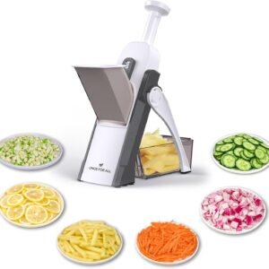 ONCE FOR ALL Safe Mandoline Slicer 5 in 1 Vegetable Chopper Food Potato Cutter, Strips Julienne Dicer Adjustable Thickness 0.1-8 mm Kitchen Chopping Artifact Fast Meal Prep (Gray)
