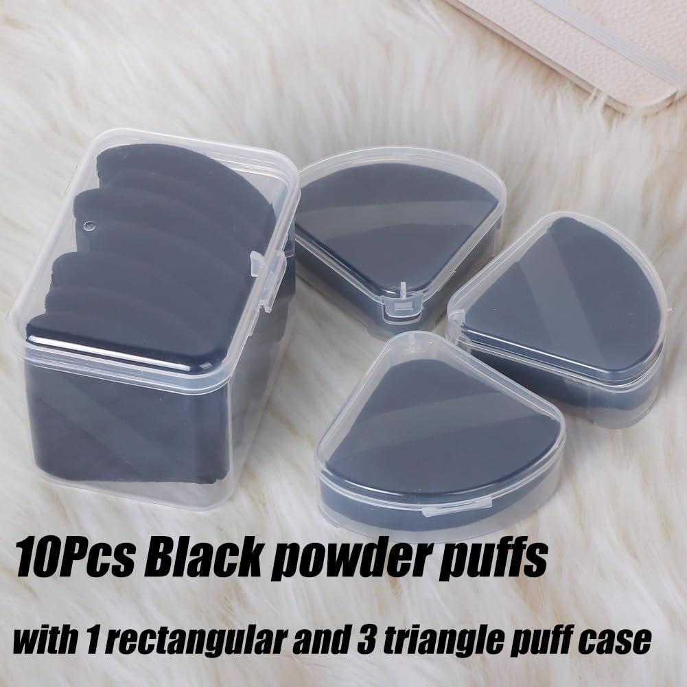 Ocim 10Pcs Triangle Powder Puffs for Face Powder,Soft Velour Triangular Beauty Puff,Makeup Pressed,Baking & Setting Powder Sponge Applicator Pads with Case,Black - Image 2