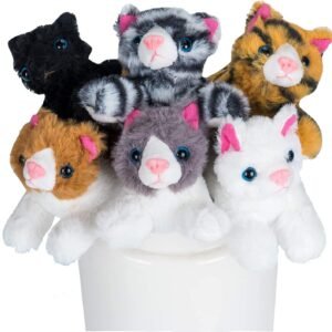 PASSIONFRUIT Plush Stuffed Toy Cat Set – Set of 6 Stuffed Toys for Kids – 6 Inches Long – Bright & Vibrant Colors – Soft Toy Set for Boys & Girls