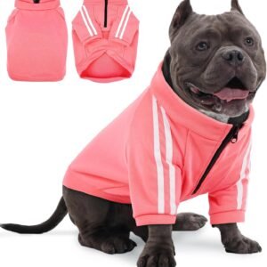 PUMYPOREITY Bulldog Apparel Perfect for French & English Bulldogs, Bully Breeds, Breathable Dog Hoodie with Striped Sleeves, Zipper Front for Easy Wear, Pink, XL