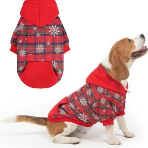 PUPTECK Winter Dog Hoodie Pet Sweatshirt Soft Warm Clothes Fleece Lined with Hat for Small Medium Large Dogs, Pocket Design, Snow M