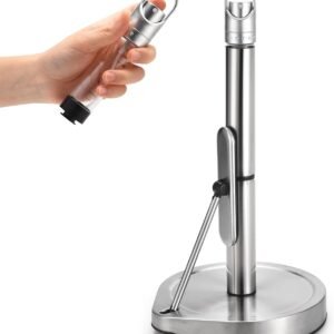 Paper Towel Holder with Spray Bottle for Kitchen Decor and Accessories - Paper Towel Holder Countertop for Kitchen Necessities - Freestanding Paper Towel Holders with Spray Pump for Home Necessities