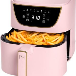 Paris Hilton Air Fryer, Large 6-Quart Capacity, Nonstick Made without PFAS, Touchscreen Display, 8-in-1 (Air Fry, Roast, Broil, Bake, Reheat, Keep Warm, Pizza, Dehydrate), Dishwasher Safe, Pink