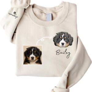 Personalized Dog Photo Sweatshirt, Custom Art Portrait Dogs Cats Sweatshirt, Gift for Mom, Pets Name Sweatshirts for Women, Pet Portrait in Water Color