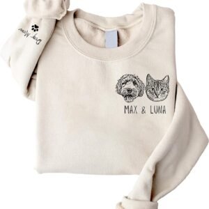 Personalized Dog Sweatshirt, Custom Line Art Portrait Dogs Cats Sweatshirt, Customized Pet Lover Gifts, Pet Name Sweatshirts for Women, Dog Mom Gifts