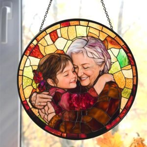 Personalized Grandma Stained Glass Sun Catcher, Custom Photo Family Portrait Faux Window Hanging Ornament, Custom Photo Gift, Grandma Gifts, for Mom, Christmas Ornament 1