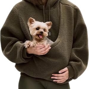 Pet Care Hoodie Fleece,Hoodie with Dog Pouch,Fleece Oversized Sweatshirt with Front Kangaroo Pocket for Small Cats & Dogs (Brown,Large)