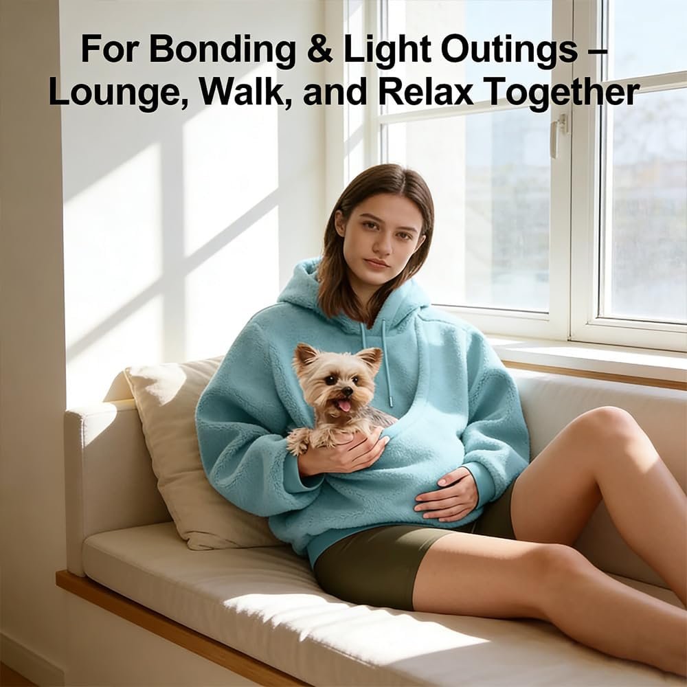 Pet Care Hoodie Fleece,Hoodie with Dog Pouch,Fleece Oversized Sweatshirt with Front Kangaroo Pocket for Small Cats & Dogs (Brown,Large) - Image 2