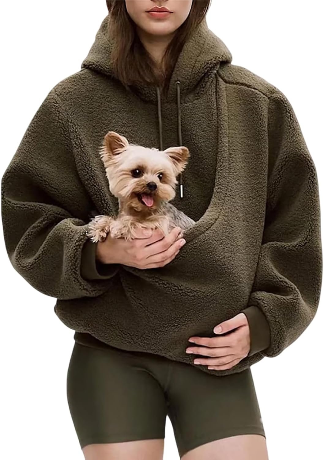 Pet Care Hoodie Fleece,Hoodie with Dog Pouch,Fleece Oversized Sweatshirt with Front Kangaroo Pocket for Small Cats & Dogs (Brown,Large)