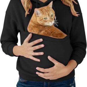 Pet Care Hoodie for Women Pet Carrier Hooded Oversized Sweatshirt Cozy Fleece Hoodie with Cat Pouch Pullover Hoodies