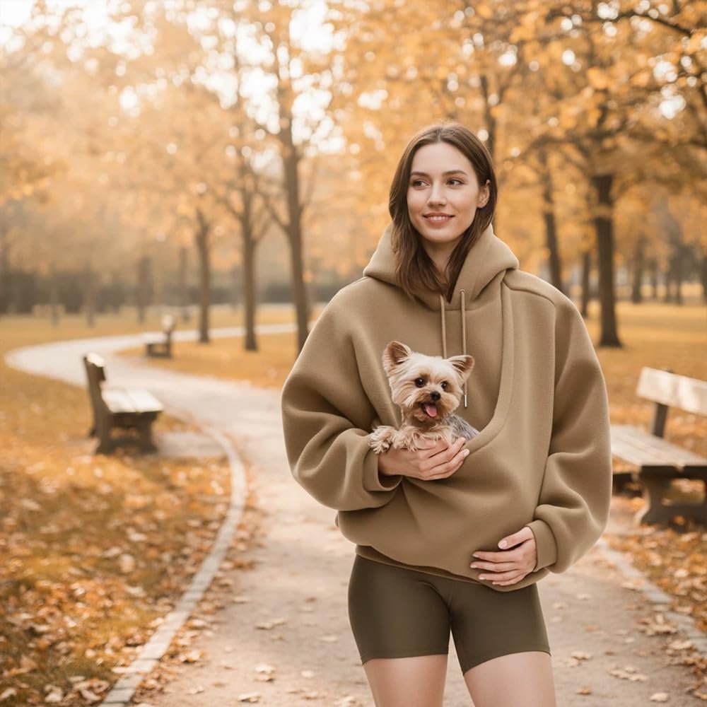 Pet Care Hoodie for Women – Fleece Pet Carrier Hoodie with Pouch for Dog and Cat, Hands-Free Pet Carrier Sweatshirt - Image 2