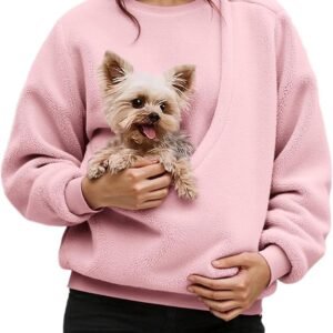 Pet Care Sweatshirts Fleece Petcare Crew Neck Sweatshirts Pet Carrier Kangaroo Pouch Hoodies With Dog Cat Pouch For Women