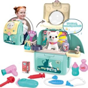 Pet Cat Carrier Backpack Toy, MAGIC4U 23PCS Pet Care Playset,Vet Clinic and Doctor Kit for Kids, Pet Veterinarian Medical Role Play Set for Boys and Girls Ages 3-6