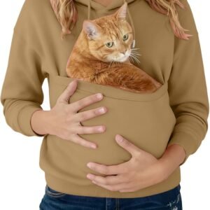 Pet Pouch Hoodie for Women Cozy Fleece Pullover Hoodies Cute Plain Oversized Hoodie with Cat Pouch Pet Care Hoodies