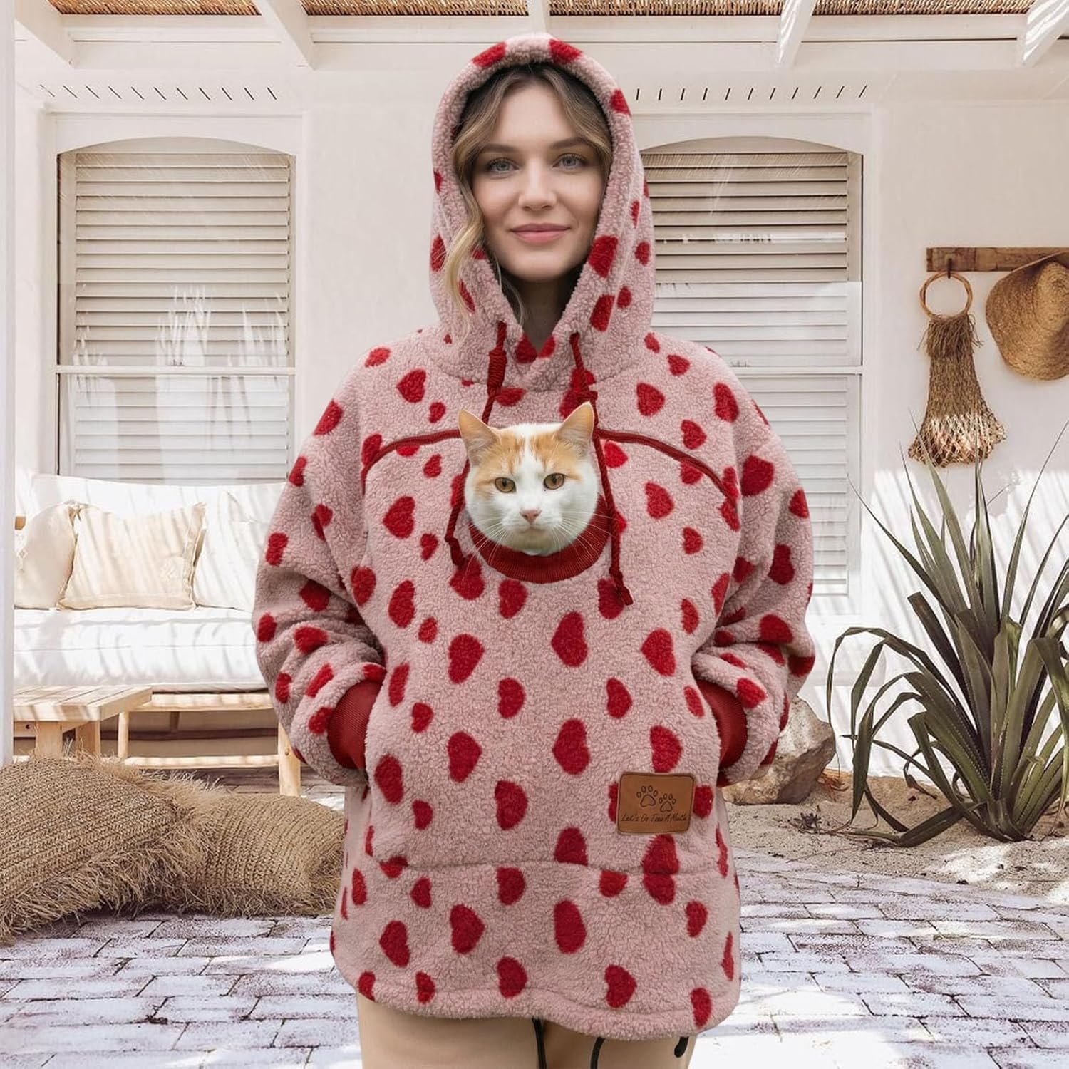 Pet Pouch Hoodie,Long Sleeve - Warm Fleece Fall Winter Pullover Sweatshirt with Dog Pouch - for Outdoor Walking - Image 2