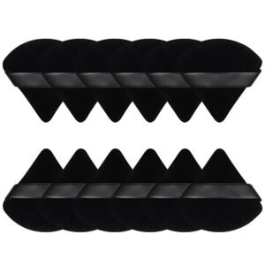 Pimoys 12 Pieces Powder Puff Face Triangle Makeup Sponge for Loose Powder Setting Powder Velour Foundation Blender Sponge Beauty Makeup Tool, Black