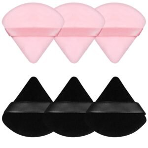Pimoys 6 Pieces Powder Puff, Face Makeup Sponge Soft Velour Triangle Powder Puffs Beauty Sponge for Loose Powder (Black, Pink)