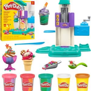 Play-Doh Rainbow Swirl Ice Cream Playset with 7 Pretend Play Kitchen Accessories, Arts and Crafts Toys for 3 Year Old Girls and Boys and Up