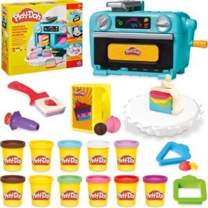 Play-Doh Super Slice Cake Playset, Toy Oven with Play Kitchen Accessories & 11 Modeling Compound Cans, Kids Arts & Crafts, Ages 3+