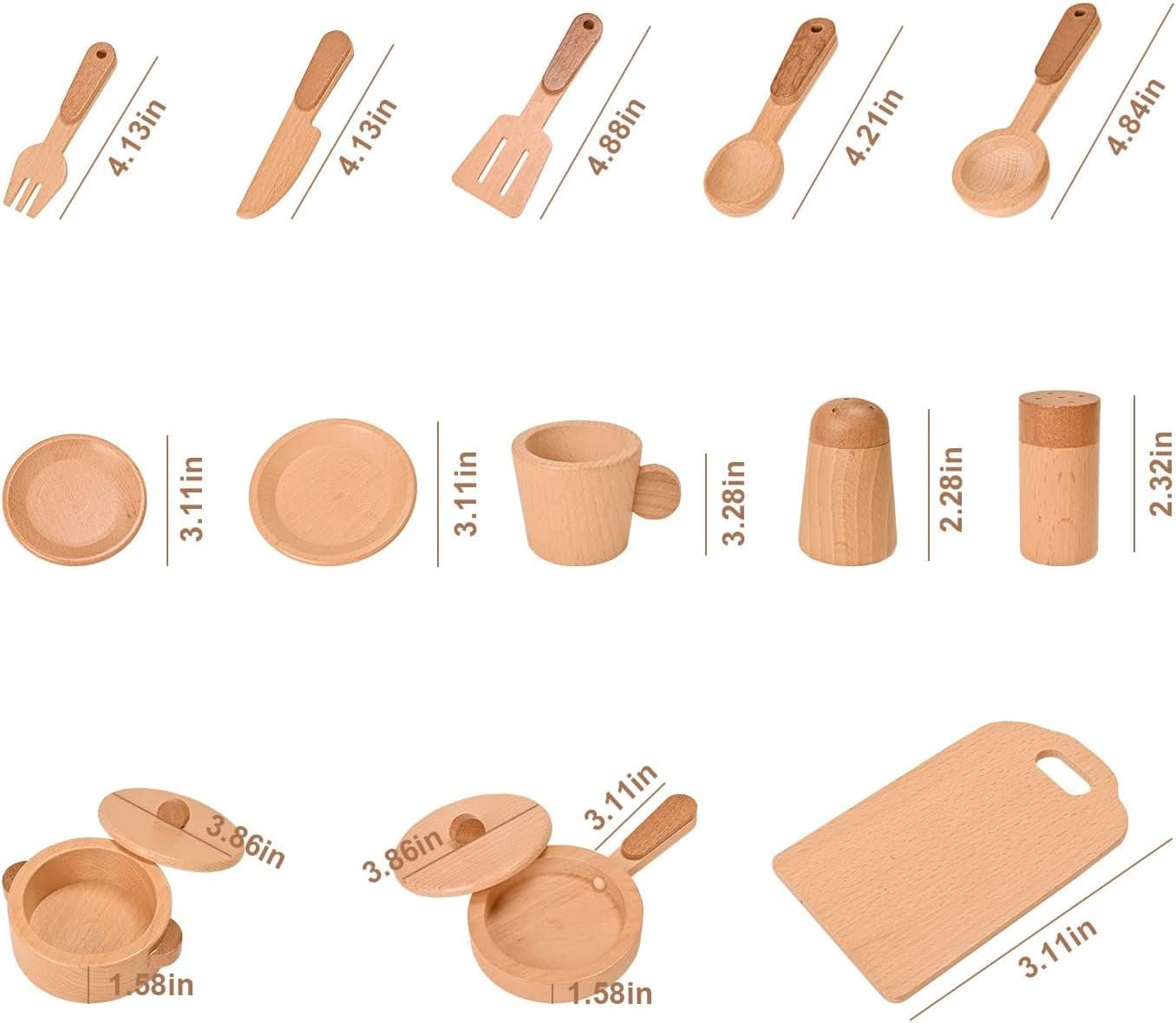 Play Kitchen Accessories Montessori Wooden Toys Kids Kitchen Set Cookware Plates Dishes Pots Pans Cooking Playset 15 Pieces Sensory Toys for Toddlers Girls Boys With Storage Bag - Image 2
