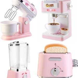 Play Kitchen Accessories, Pretend Play Kitchen Appliances Toy Set with Coffee Maker Machine, Toaster, Mixer, Blender with Realistic Lights & Sounds, Birthday Gifts for Girls Age 3-5 4-8 6-8