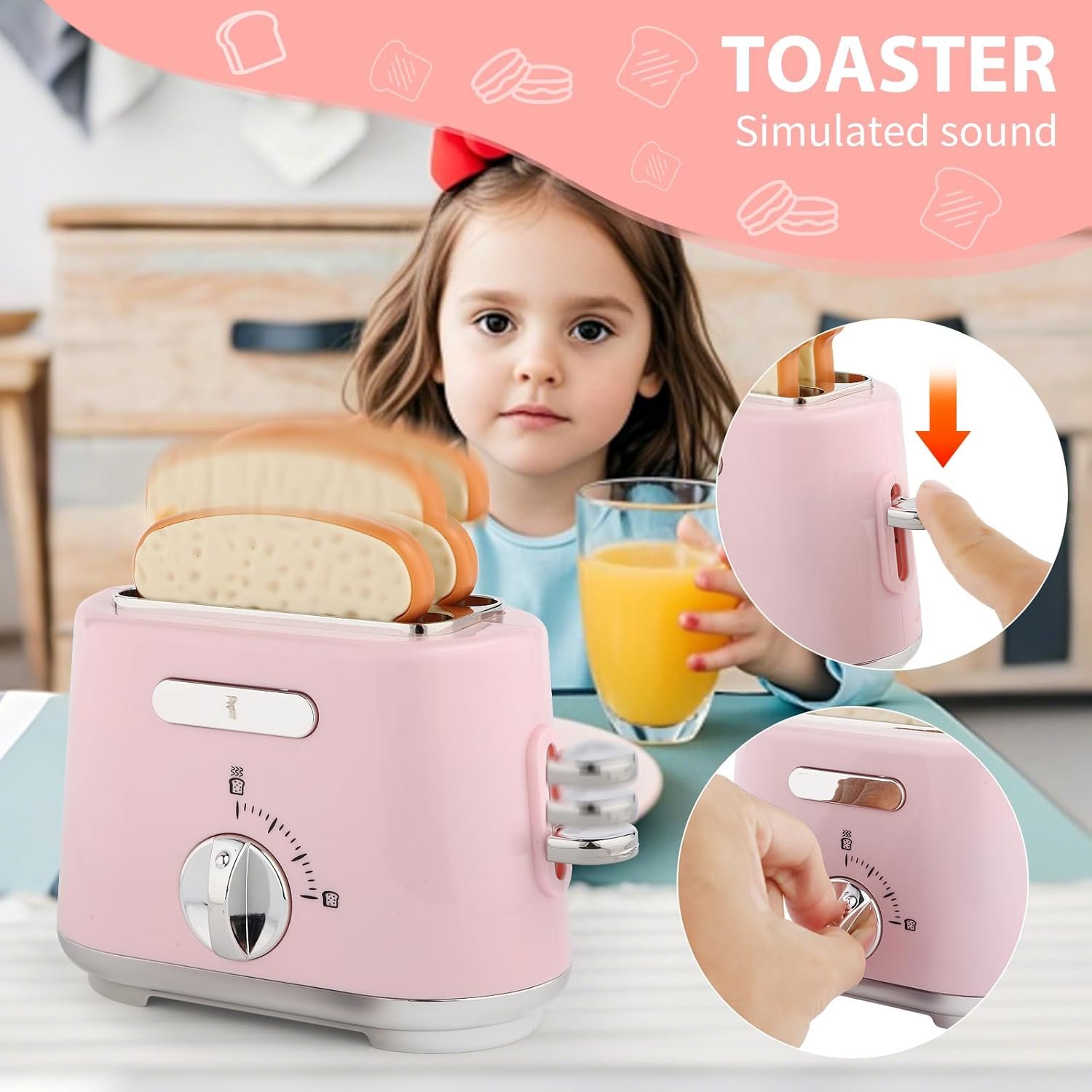 Play Kitchen Accessories, Pretend Play Kitchen Appliances Toy Set with Coffee Maker Machine, Toaster, Mixer, Blender with Realistic Lights & Sounds, Birthday Gifts for Girls Age 3-5 4-8 6-8 - Image 2