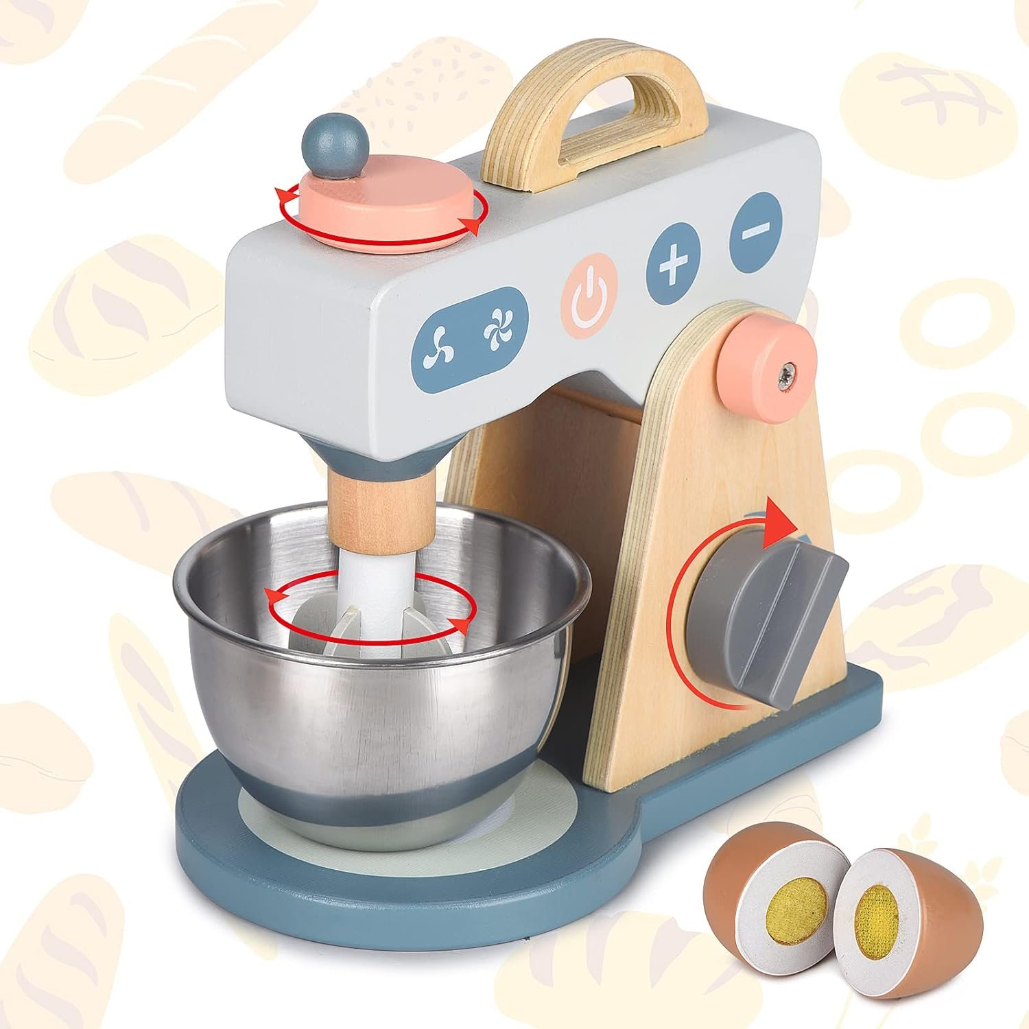Play Kitchen Accessories Wooden Mixer Set Pretend Play Food Sets for Kids Role Play Toys for Girls and Boys (Mixer Set) - Image 2