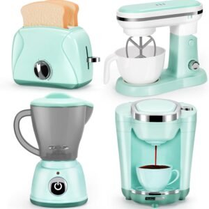 Play Kitchen Appliances Toy Set with Coffee Maker Machine, Mixer, Toaster, Blender, Kids Kitchen Playset, Play Kitchen Accessories with Sound & Light, Birthday Gifts for Kid Girls Ages 3-5 4-8