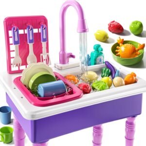 Play Sink with Running Water, Play Kitchen Toys Sink for Kids 3 4 5 6 7 Years Old, Electrical Dishwasher, Kitchen Accessories Set, Dishes Games, Gifts for Toddlers 3-5