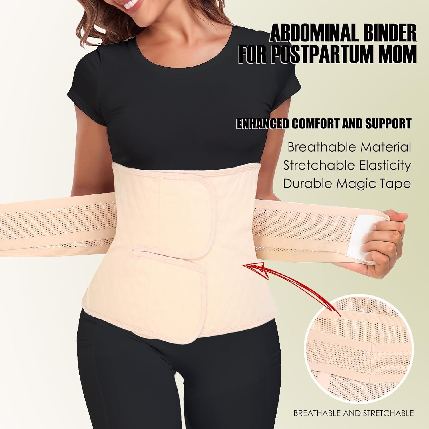 Postpartum Belly Band – Postpartum Belly Wrap, Abdominal Binder Post Surgery C-section Recovery Support Belt After Birth Brace (Classic Beige, 2X-Large) - Image 2