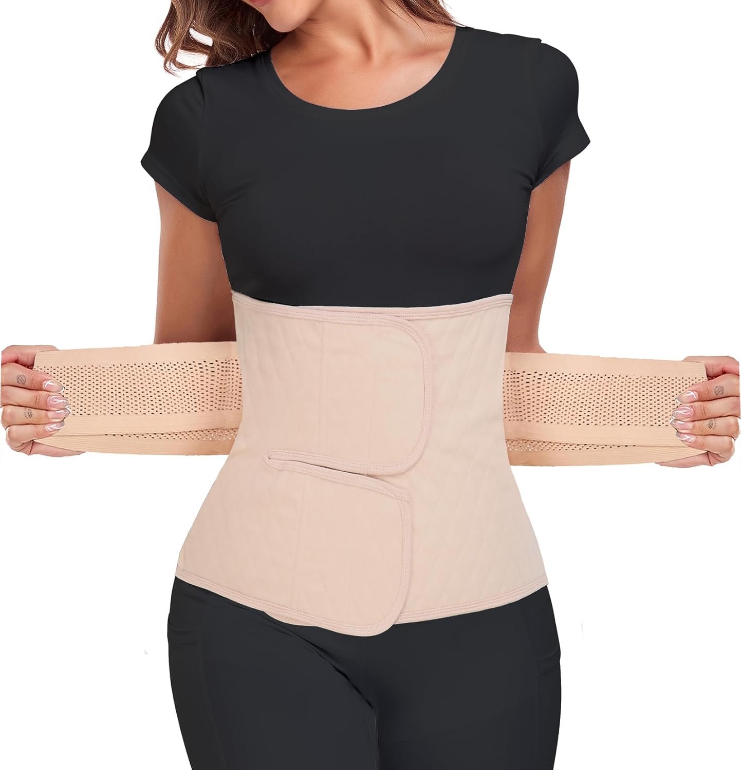 Postpartum Belly Band – Postpartum Belly Wrap, Abdominal Binder Post Surgery C-section Recovery Support Belt After Birth Brace (Classic Beige, 2X-Large)