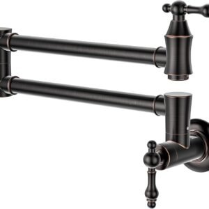 Pot Filler Oil Rubbed Bronze, ARCORA Traditional Pot Filler Wall Mount Stove Faucet 2 Handle with Double Joint Swing Arms Brass Pot Faucet