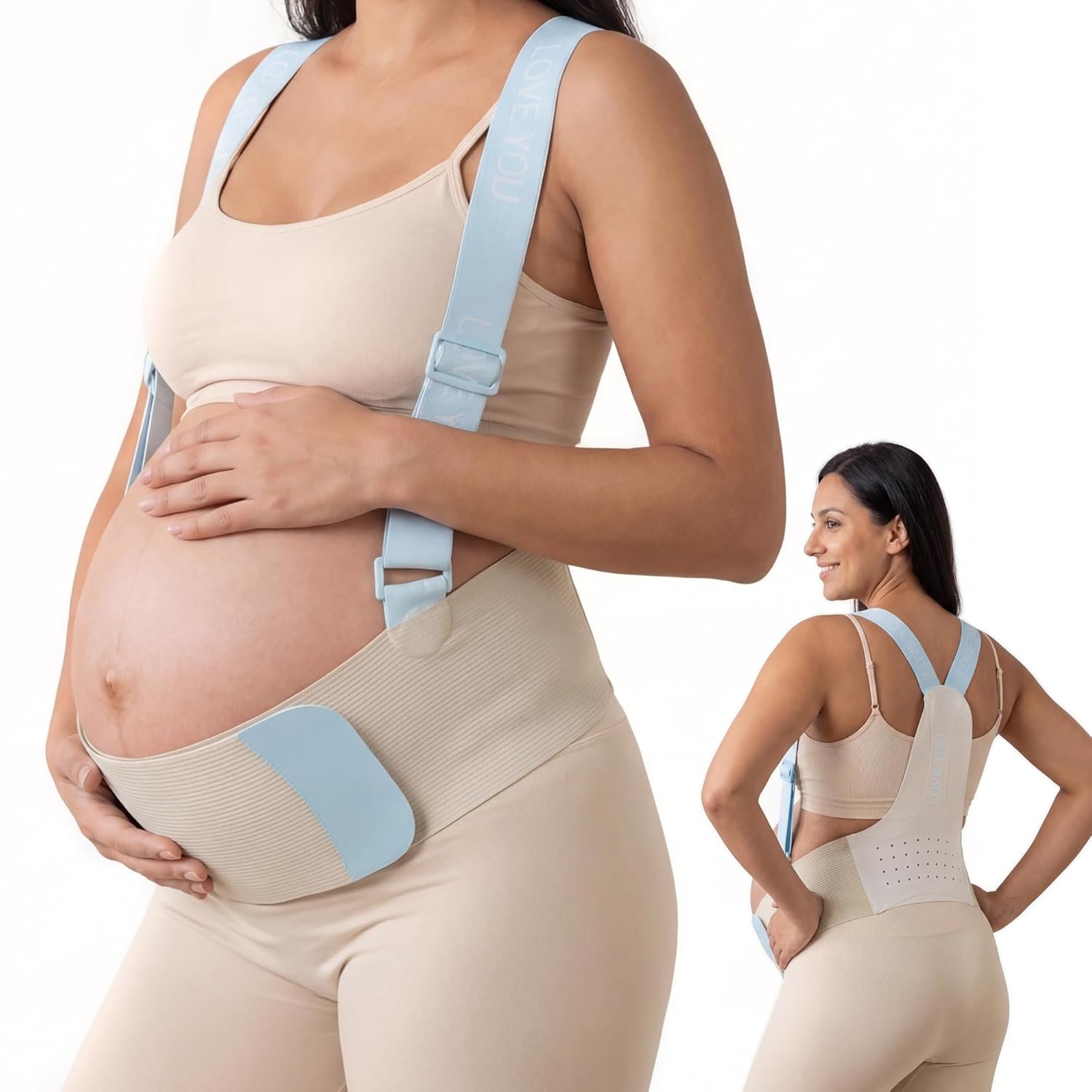 Pregnancy Belly Band, Pregnancy Support Belt With Shoulder Strap, Adjustable Maternity Belt, Highly elastic and breathable fabric,Easy to Wear - blue