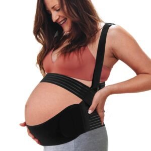 Pregnancy Belly Band, Shoulder Strap Belly Support Brace, Pregnancy Support Belt, Abdominal Binder, for Abdomen, Black, XX-Large, 1 Set