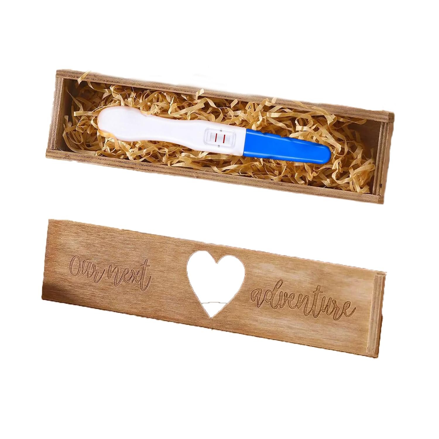 Pregnancy Test Keepsake Box with Paper Shred Filler Wooden Pregnancy Announcement Gifts Box for Early Detection Pregnancy Test Home Pregnancy Test HCG Test Baby Memory Souvenir Collection
