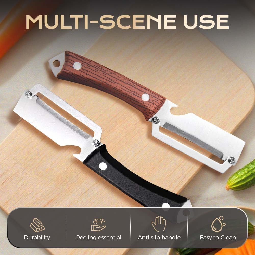 Premium Vegetable Peeler with Wooden Handle and Bottle Opener, 2026 New Stainless Steel Peeler, Multifunctional Peeling Tool for Kitchen Use, Durable Fruit Peeler for Home Cooks (Black) - Image 2