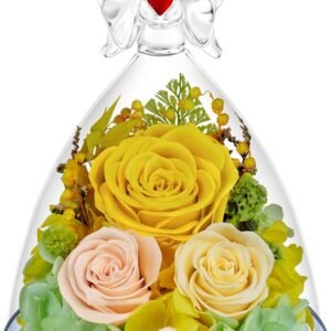 Preserved Flowers in Glass Angel Figurine with LED Light,Forever Real Roses Prime Eternal Flower Birthday Glitter Decorations for Her Women Mom Grandma Sister (Yellow)