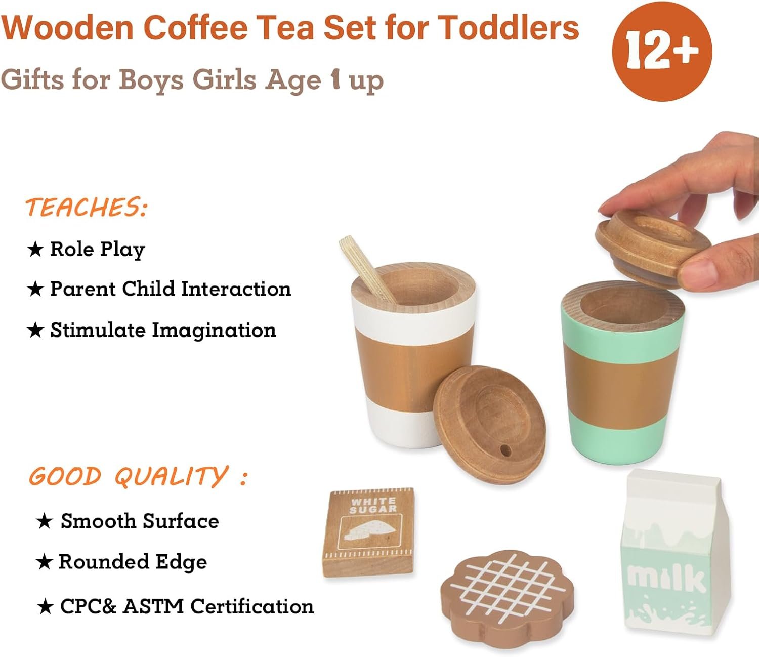 Pretend Play Coffee Cup Toys,Wooden Play Kitchen Accessories,Fake Food Play for Kids Kitchen,Educational Toy for Toddler Children Birthday Gift - Image 2