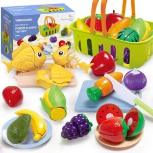 Pretend Play Food for Kids Kitchen - 38Pc Pretend Play Kitchen Accessories, Toys Play Food Set for Toddlers, Cutting Food Toys Veggies, Fruits, Food, Boys Girls Gift for Christmas