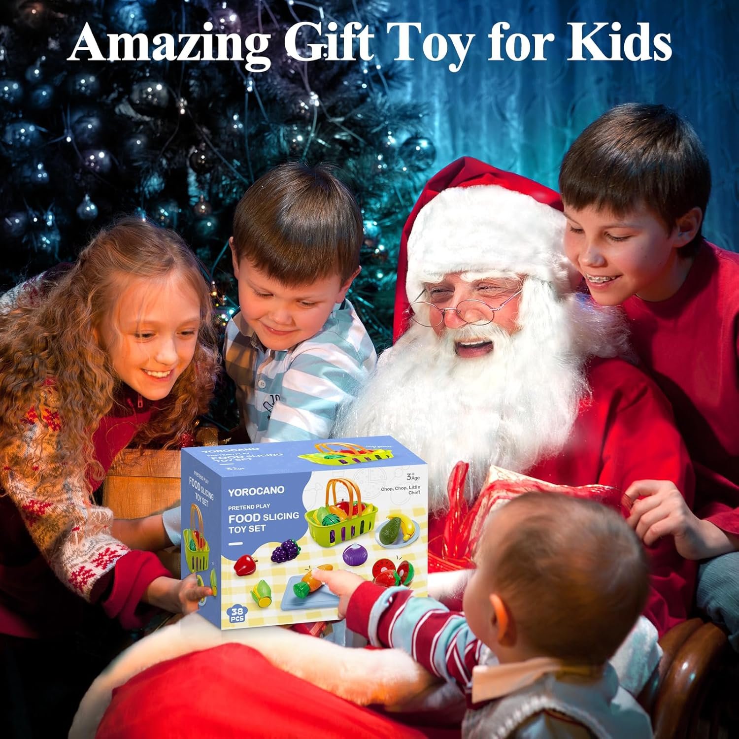 Pretend Play Food for Kids Kitchen - 38Pc Pretend Play Kitchen Accessories, Toys Play Food Set for Toddlers, Cutting Food Toys Veggies, Fruits, Food, Boys Girls Gift for Christmas - Image 2