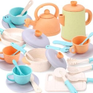 Pretend Play Kids Kitchen Playset Toys with Cookware Pots and Pans, Cooking Utensils, Play Kitchen Accessories, Afternoon Tea Toy Sets, Toys Gift for 3 4 5 Years Old Toddlers Girls Boys