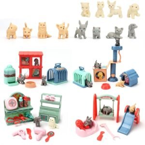 Pretend Play Toy, 42Pcs Premium Creative Play Pretend Toys Dog and Cat Pet Grooming Bathing Playing Feeding House Building Like Real Present Pet Toy for Toddler Kids Girls Boys