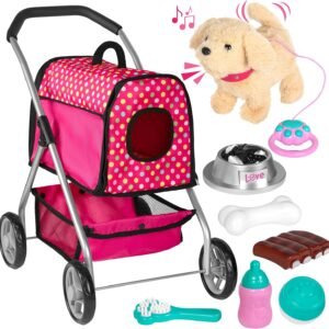 Puppy Doll Stroller – Remote Control Walking & Barking Plush Dog Toy for Kids – Electronic Interactive Puppy with Sounds, Tail Wagging & Music – Pretend Play Pet Toy for Girls & Boys Ages 2–7