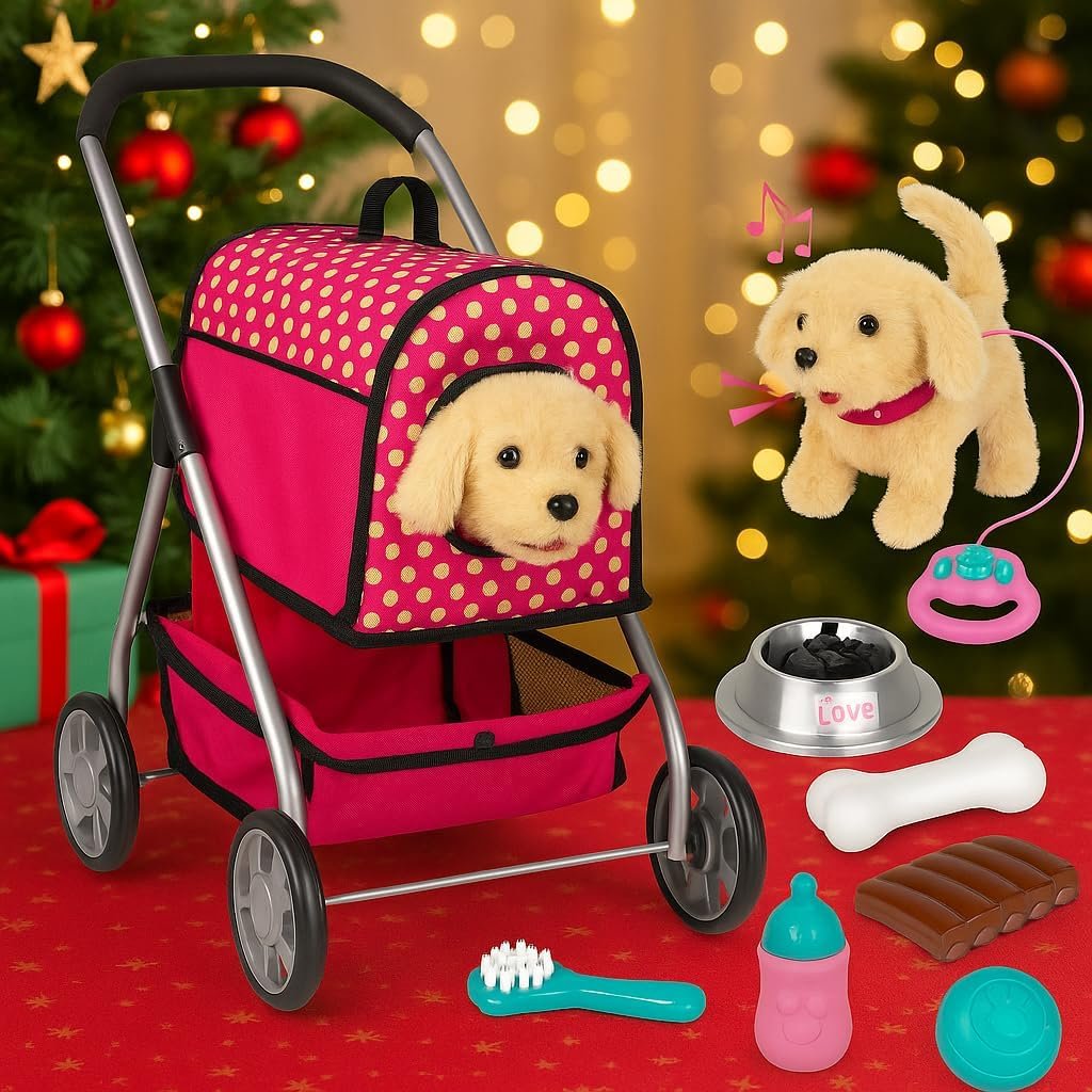 Puppy Doll Stroller – Remote Control Walking & Barking Plush Dog Toy for Kids – Electronic Interactive Puppy with Sounds, Tail Wagging & Music – Pretend Play Pet Toy for Girls & Boys Ages 2–7 - Image 2